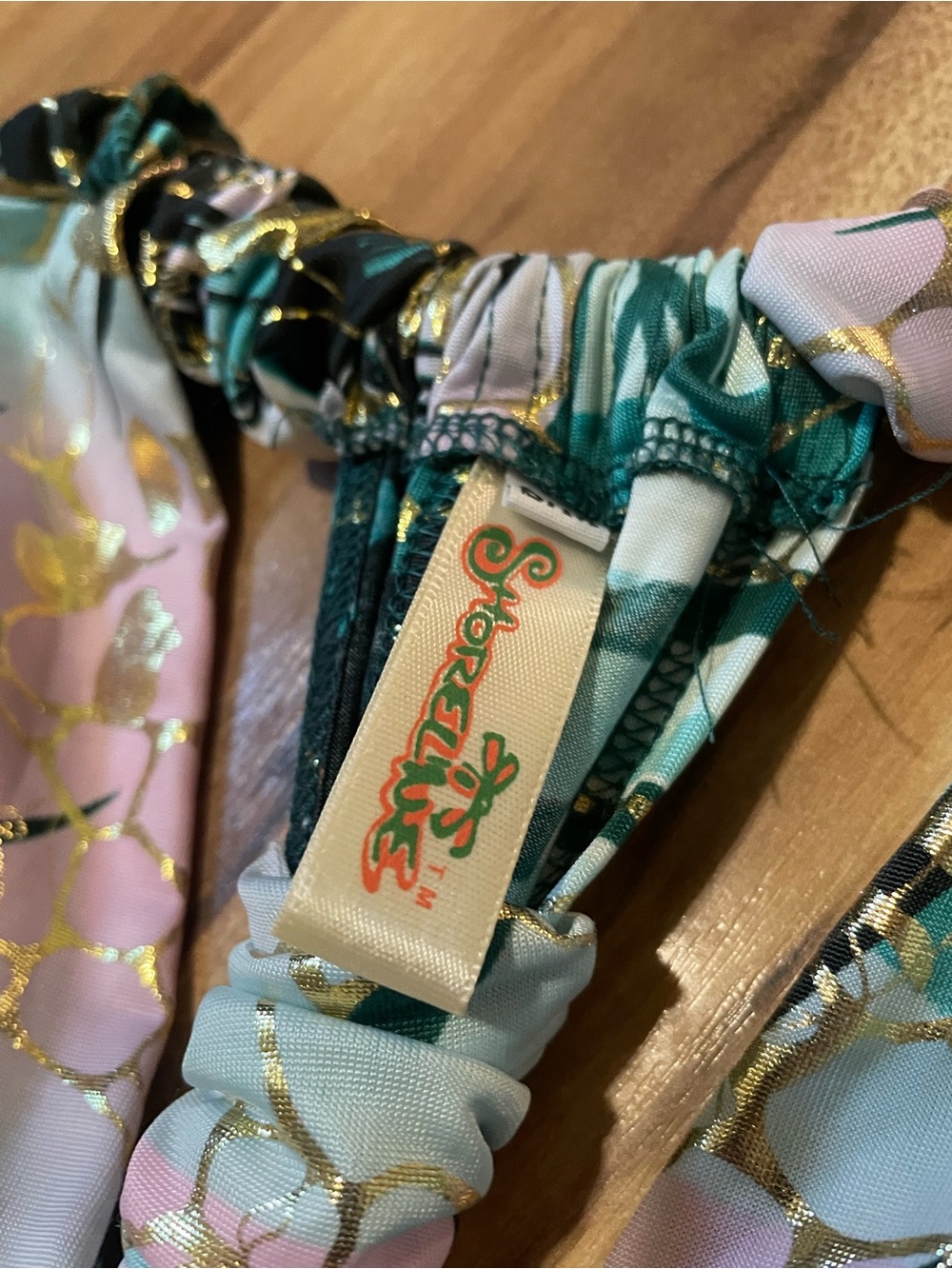 Shoreline Wear Tropical Teal Gold Foil Metallic Halter Maxi Dress S/M - Picture 8 of 9